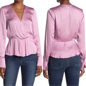 Paige Vistah Peplum Wrap Satin Blouse Pink Mist Size XS
